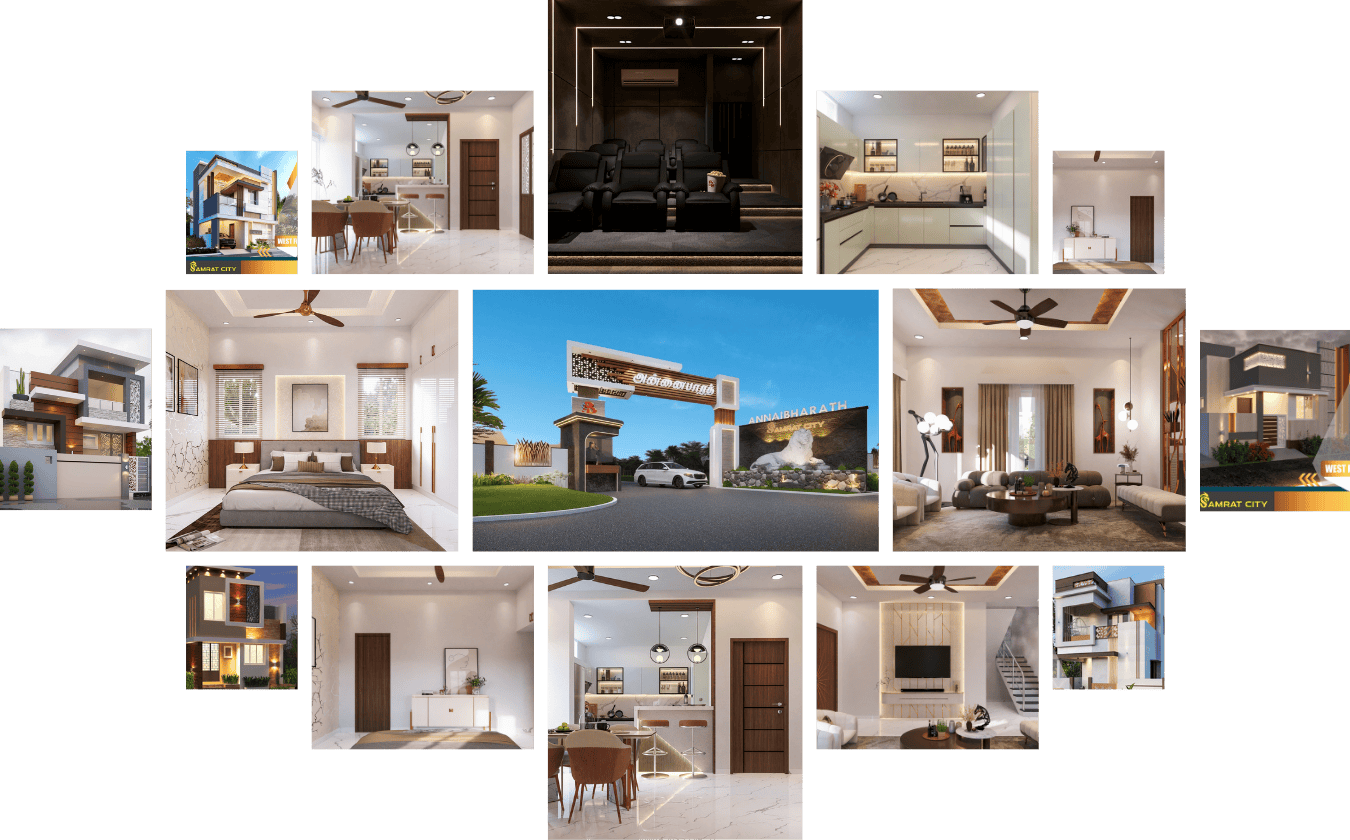Completed villas, interiors and gated entrance at AnnaiBharath Samrat City Avaniyapuram, a delivered project in Madurai