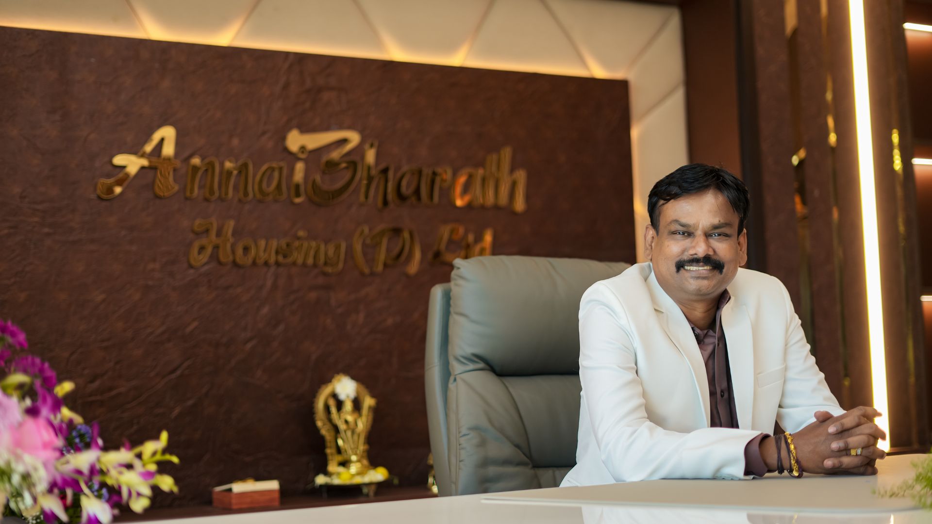 Best architects in Madurai for house – P. Saravana Kumar founder of AnnaiBharath Housing in office