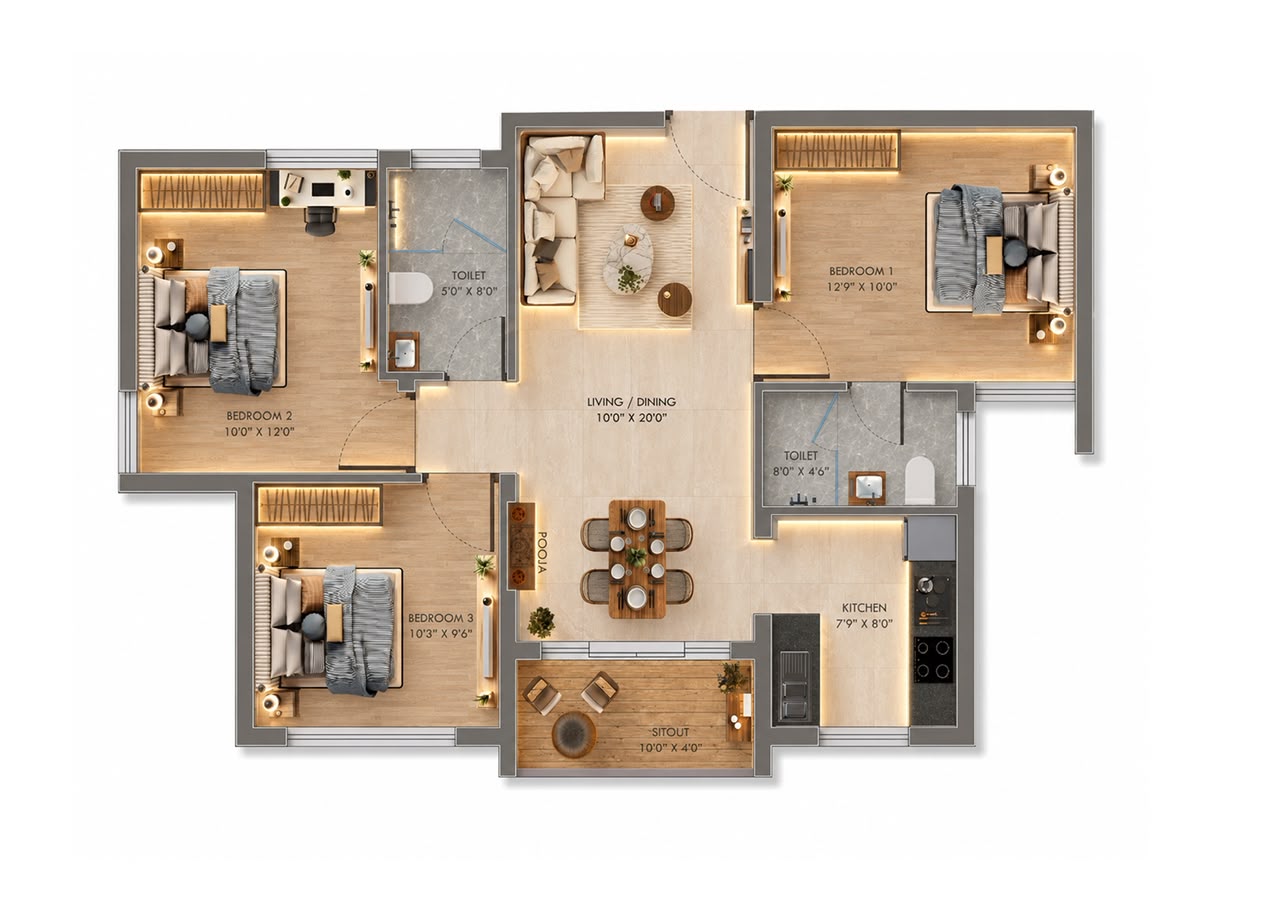 AnnaiBharath Victoris – Unit 3 Floor Plan